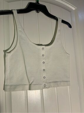 Aeropostale White Ribbed Button-Front Crop Tank